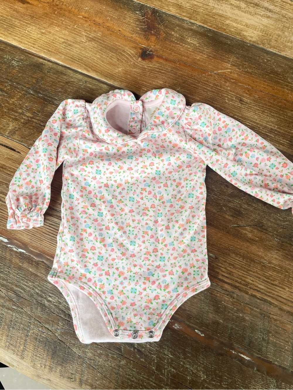 The Beaufort Bonnet Company Pink Floral Long-Sleeve Baby One-Piece, gently used